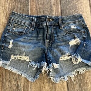 Miss Me Frayed Blue Jean Shorts